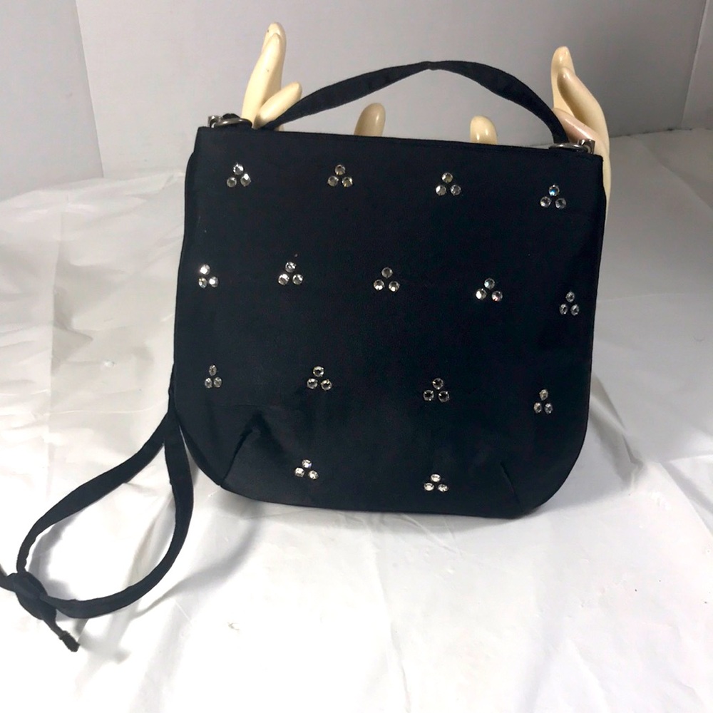 Coblentz Original Black Satin & Rhinestones Shoulder Clamp Shut Purse